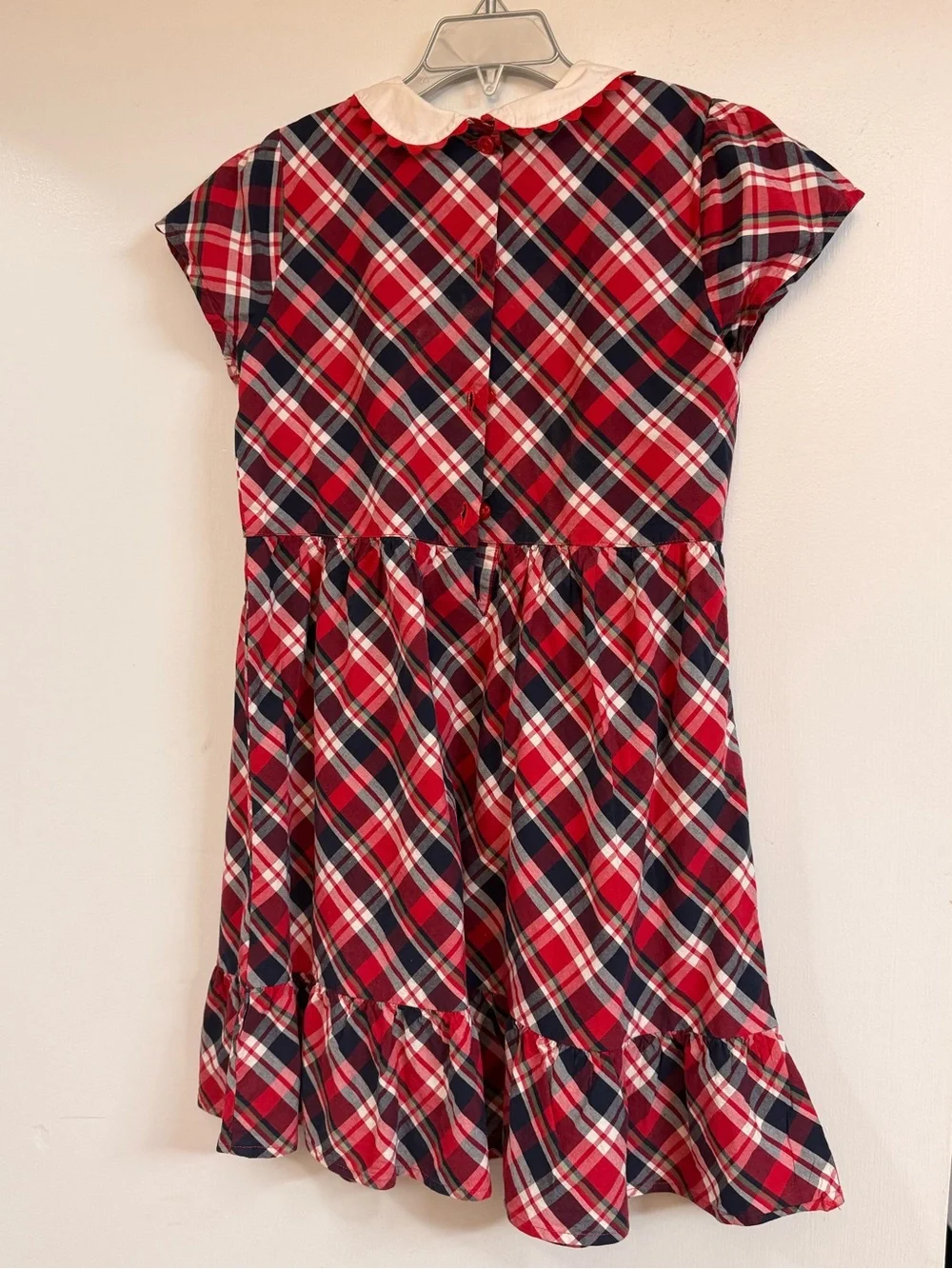 Gymboree White Cardigan with Red Apple Appliqués and Red Plaid Dress